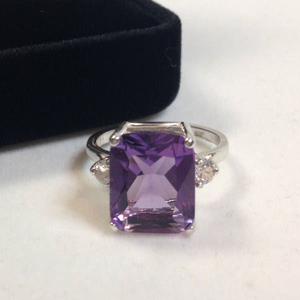 Gorgeous 5ctw Amethyst & White Sapphire Ring 5 6 7 8 9 Genuine Amethyst Emerald Cut Amethyst w. accents trending Jewelry Gifts