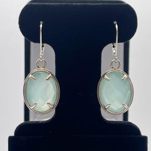 Beautiful 13ctw Aquamarine Chalcedony Earrings Sterling Silver Gemstone Leverback Dangle Trending Jewelry Gifts