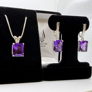 16.5ctw Emerald Cut Amethyst Earrings & Pendant Necklace Set February Birthstone Jewelry Gift image 4