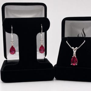 Pear Cut Ruby and White Sapphire Sterling Silver Jewelry Set – Classic Elegance
