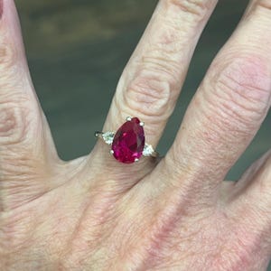 4.5ct Pear Cut Ruby Ring with Sizing Valentine Jewelry Gift July Birthstone