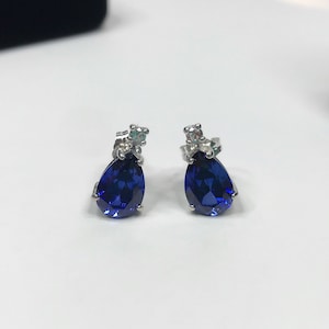 Beautiful 5ct Pear Cut Sapphire Earrings Blue & White Sapphire Post ...