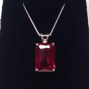 Beautiful 8ct Emerald Cut Ruby Sterling Silver Pendant Necklace Solitaire Jewelry Trends and Trending Gemstones Gift Mom Wife  Ruby Necklace