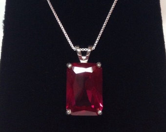 Beautiful 8ct Emerald Cut Ruby Sterling Silver Pendant Necklace Solitaire Jewelry Trends and Trending Gemstones Gift Mom Wife  Ruby Necklace