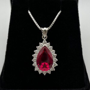 9.3ctw Pear Cut Ruby Necklace Halo July Birthstone Jewelry Gift Valentine
