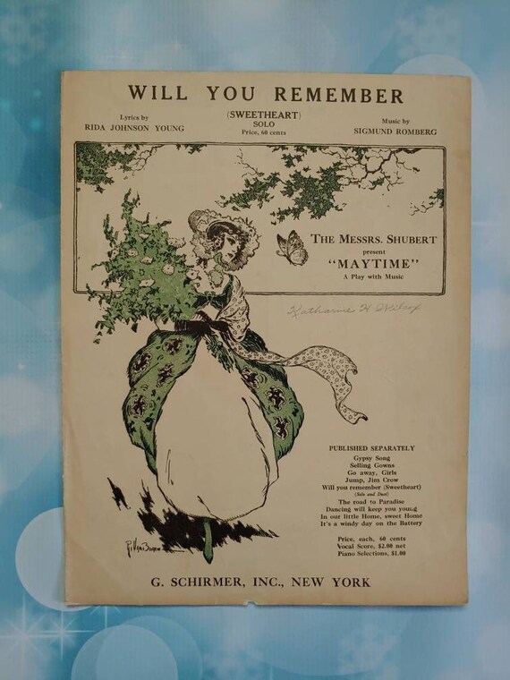 Antique Sheet Music Will You Remember Sweetheart Solo Etsy 