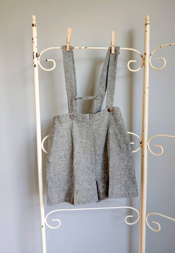 Vintage Boys Gray Bib Shorts. Wool Blend. 1950s. I