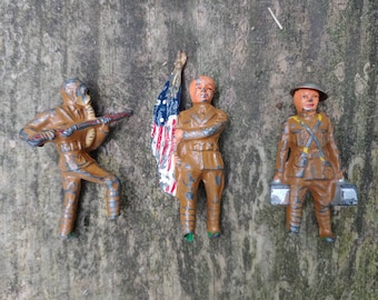 Vintage 1950s Toy Army Figures Infantry Man Running Into The Breach Mid Century Metal Toy Solider US Army Military