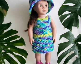 Vestido de muñeca de 18 pulgadas. Vestido de muñeca de ganchillo. Muñeca americana. Muñeca de próxima generación.