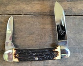 Queen 64 Imitation Stag Delrin Handle. quot Q quot Steel Tang Stamp Etched. Canoe Knife. 1970s. Factory Edge. Collectible. Excellent Condition