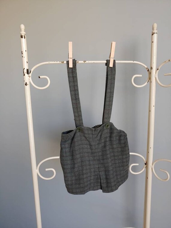 Vintage Boys Dark Gray Bib Shorts. Wool Blend. 195