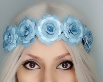 Blue Paper Flower Crown, Floral Headband