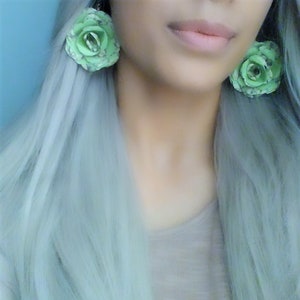 Light Green Earrings, Flower Earrings, Green Paper Flower Earrings, Floral Earrings
