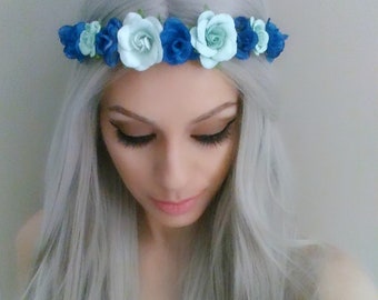 Blue and Mint Flower Crown, Floral Crown, Flower Headband