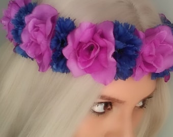 Blue and Purple Flower Crown, Floral Crown, Flower Headband