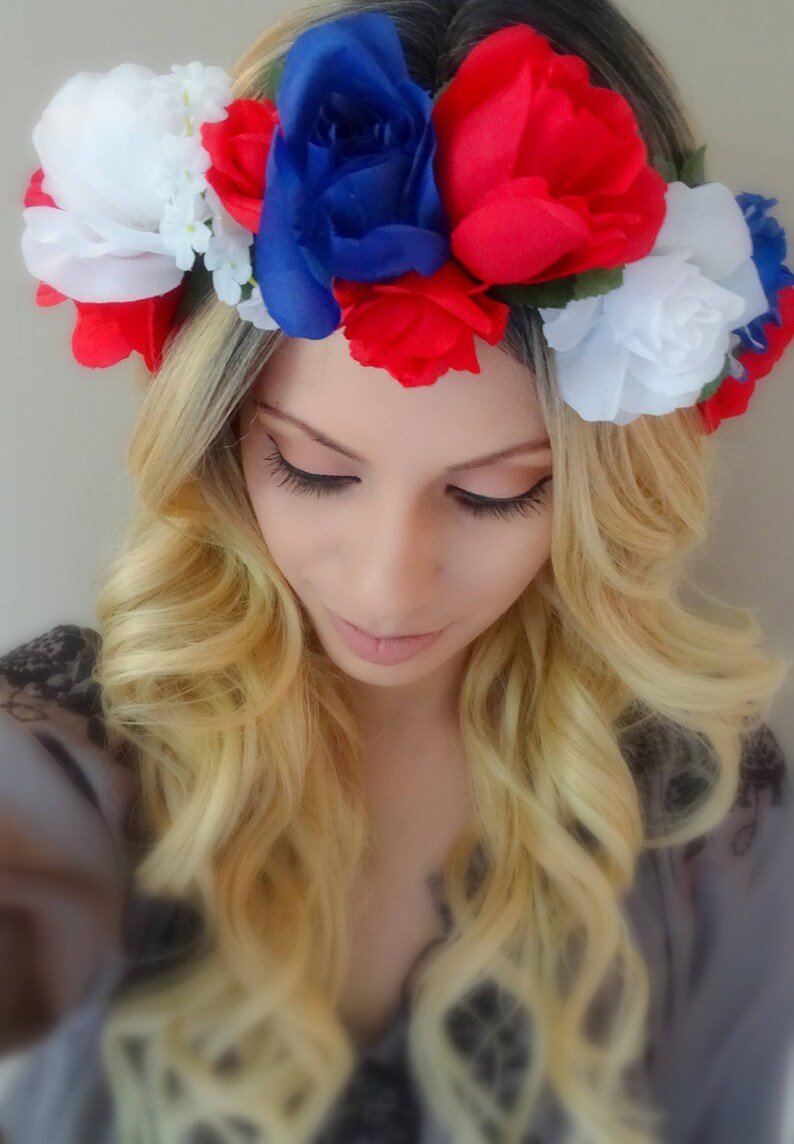 Red White and Blue Flower Crown Floral Crown Flower Etsy