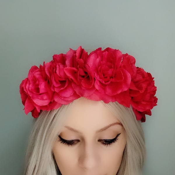 Red Rose Crown, Rose Flower Crown, Flower Crown, Floral Crown, Rose Crown, Red Flower Crown