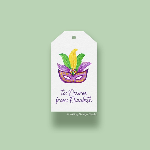 Canva Template Mardi Gras Mask Gift Tag Instant Download