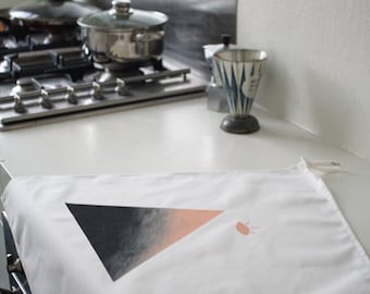 THE SEA N.1  / new age tea towel  / linen white . peach . black  / limited edition of 12 .