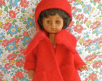 HANDMADE CASHMERE COAT and Hat for dolls 8-9in/18-23cm tall like Ginny, Licca Chan, Riley Kish,