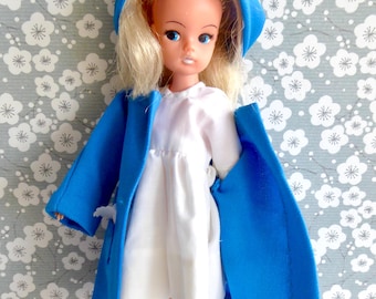 Marvellous SINDY DOLL OUTFIT: handmade, vintage coat, hat and dress to fit fashion dolls in the 10-13in/22-29cm height range