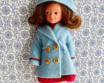 1970s GINNY DOLL COAT & Hat, also fits other slender 7in/16cm dolls like Betsy McCall, Fishel Fairytale, Lottie, Mini American Girl