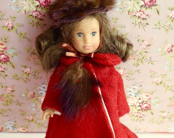 Sale * Vintage MINK-TRIMMED DOLL Coat and Mink Pillbox Hat for skinny 7-8in/15-19cm dolls - Betsy, Lottie, Mini American Girl, Riley Kish