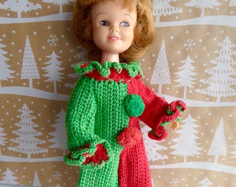 Reduced! 1950s DOLL CLOWN COSTUME - in bright red and green for slender 8-10in/19-24cm dolls like Ginny, Mid Blythe, Licca Chan, Penny Brite