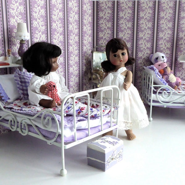 TWIN DOLL BEDROOM with Antique Washstand for 7-8in/16-18cm dolls like Amanda Jane.  Madame Alexander, Ginny, Mini American Girl