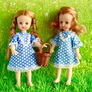 VINTAGE TWIN DOLL Dresses, lace-trimmed in ditsy print for 7in/16cm dolls like Garden Gals, Lori, Lottie, and Mini American Girl image 1