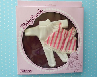 Original, Mint & Boxed PEDIGREE'S BABY SARAH Outfit - white onesie and sweet striped dress - perfect for Amanda Jane Baby too!