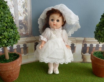Vintage FIRST COMMUNION GINNY doll dress from early 1980s, complete with veil - also fits  8 inch Mme Alexanders, Symbol of Quality etc