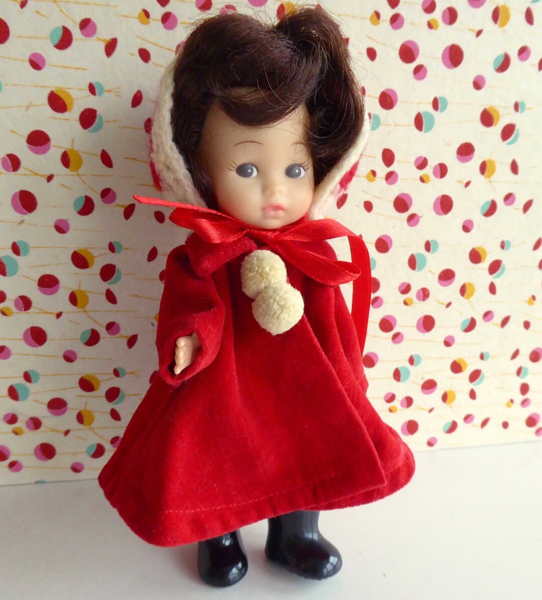 Vintage GINNY DOLL COAT in Rich Red Velveteen Also Fits Other 78in/16