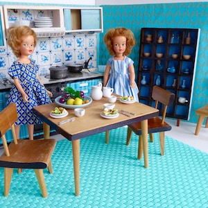 1960s TINPLATE TURQUOISE KITCHEN by Fuchs Zindorf, Germany for all 7-10in/16-23cm dolls like Ginny, Penny Brite, Riley Kish, Toni