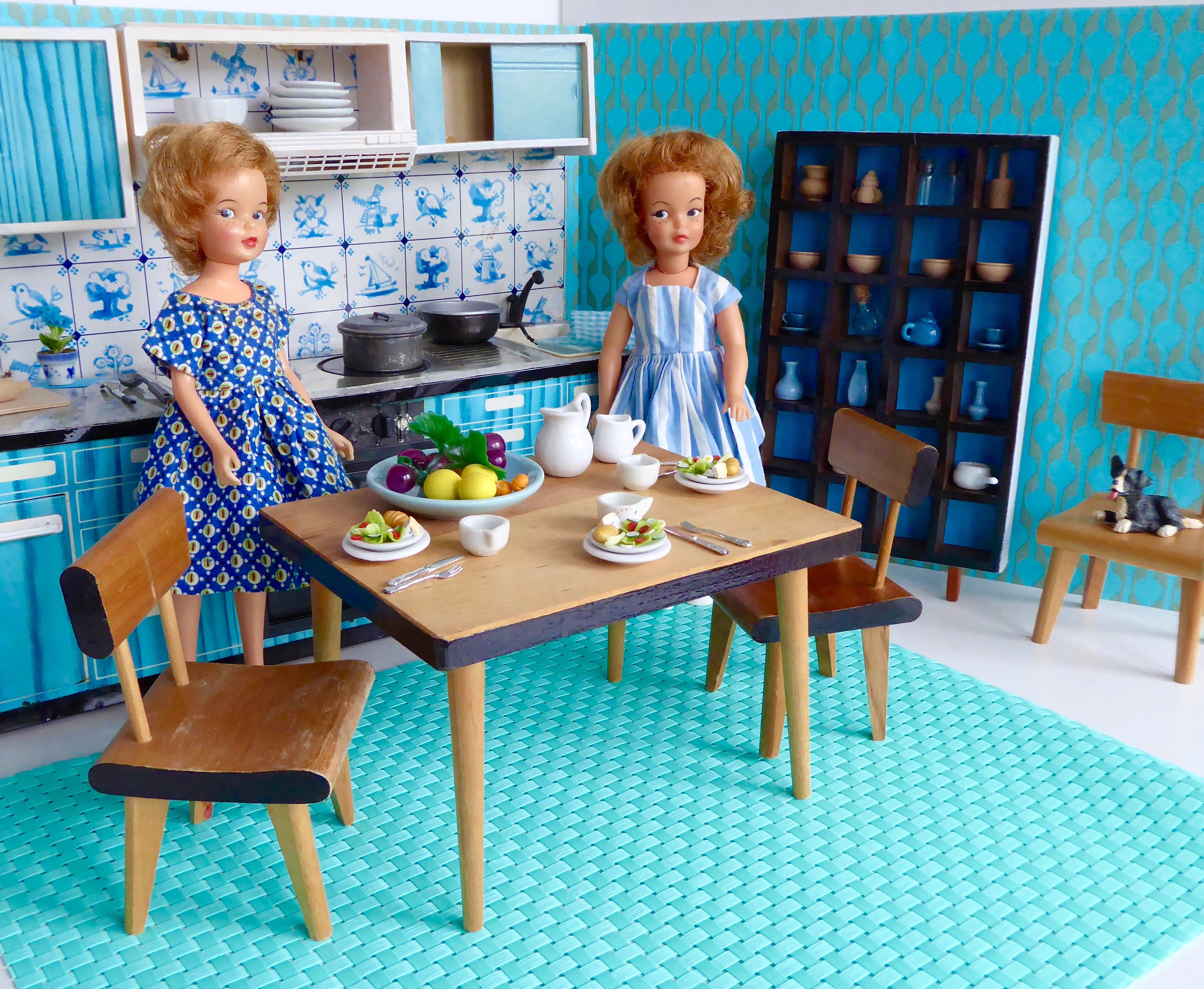 1960s TINPLATE TURQUOISE KITCHEN by Fuchs Zindorf, Germany