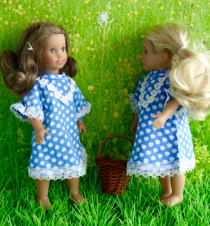 VINTAGE TWIN DOLL Dresses, lace-trimmed in ditsy print for 7in/16cm dolls like Garden Gals, Lori, Lottie, and Mini American Girl image 4