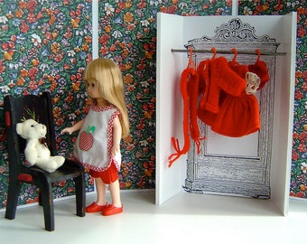 Red & Black FLOWERY DRESSING ROOM, with Wardrobe, furniture and optional doll, designed for 8in/19cm dolls like Ginny, Betsy, Mme Alexander
