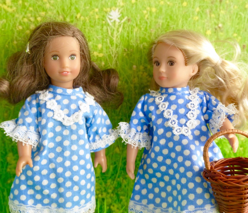 VINTAGE TWIN DOLL Dresses, lace-trimmed in ditsy print for 7in/16cm dolls like Garden Gals, Lori, Lottie, and Mini American Girl image 6