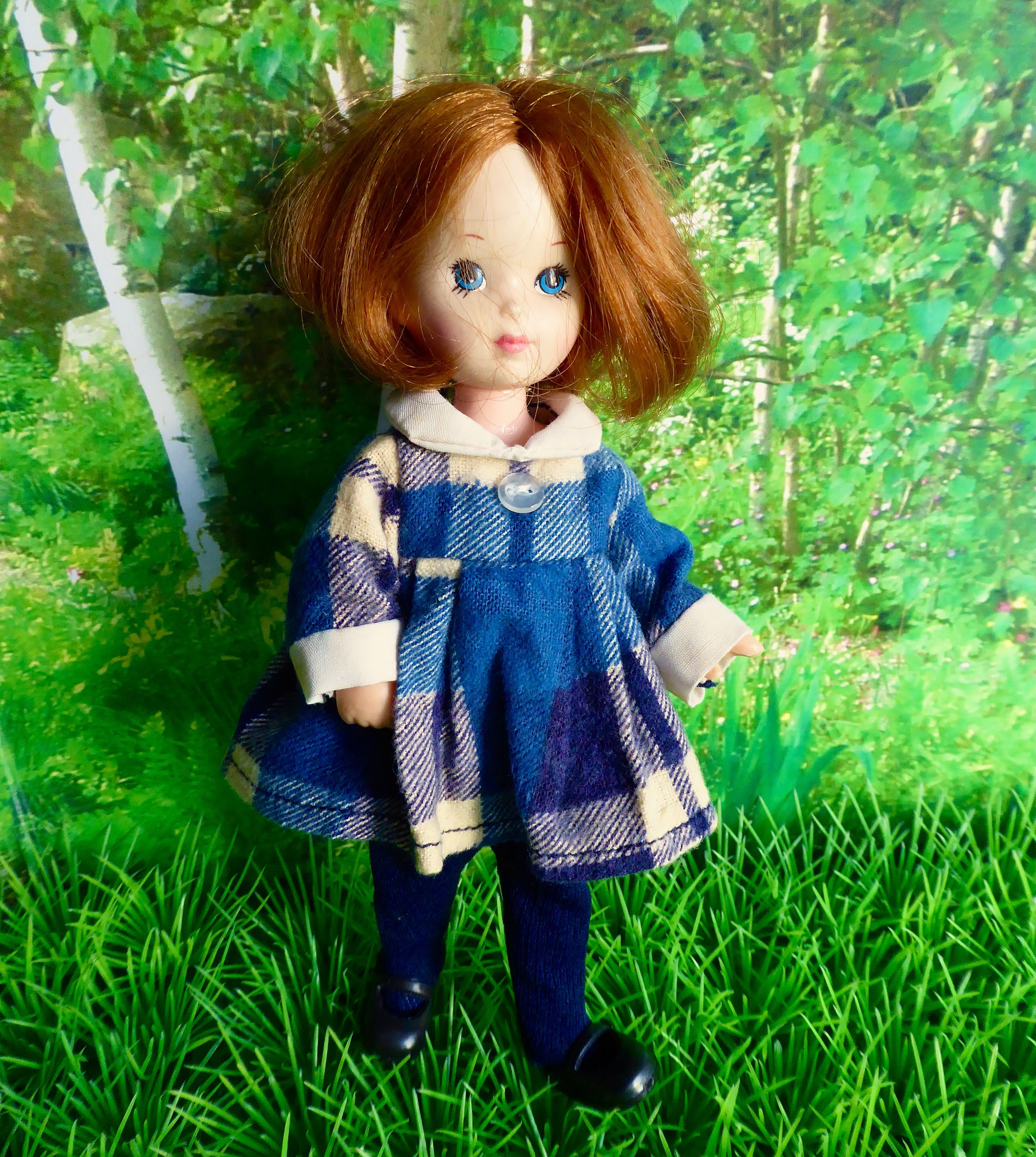 PLAID DOLL DRESS& Tights, in soft brushed cotton, for 6-7in/15