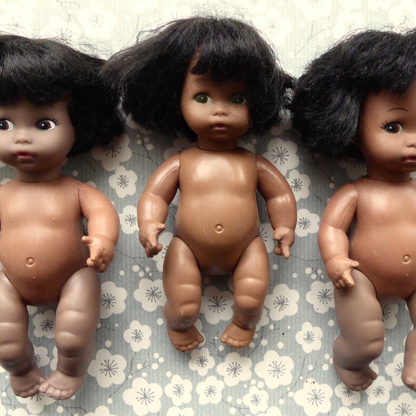 Your choice from 3 slightly "faulty" AMANDA JANE BABIES - all with dark skin and black hair, but each with faults - please read our notes