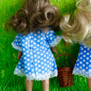 VINTAGE TWIN DOLL Dresses, lace-trimmed in ditsy print for 7in/16cm dolls like Garden Gals, Lori, Lottie, and Mini American Girl image 5