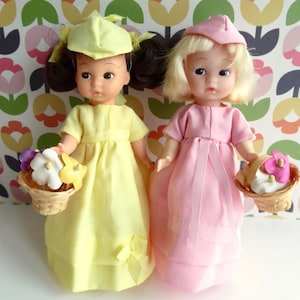 1970s AMANDA JANE OUTFITS - Flower Girl Dress, Hat and Flowers for 7-8in/16-20cm dolls like Mme Alexander, Ginny, Lottie, Mini American Girl