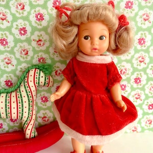 Vintage, tagged AMANDA JANE CHRISTMAS Dress in red velvet, for  6-8in/14-19cm dolls like Ginny, Lottie, Mini American Girl & Miss Amanda  Jane