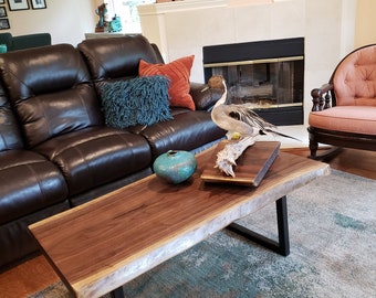 Live Edge Black Walnut Coffee Tables with Metal Legs