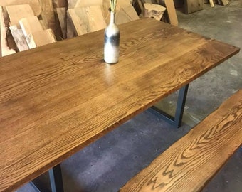 The Classic Oak- contemporary style solid chestnut oak table with metal legs