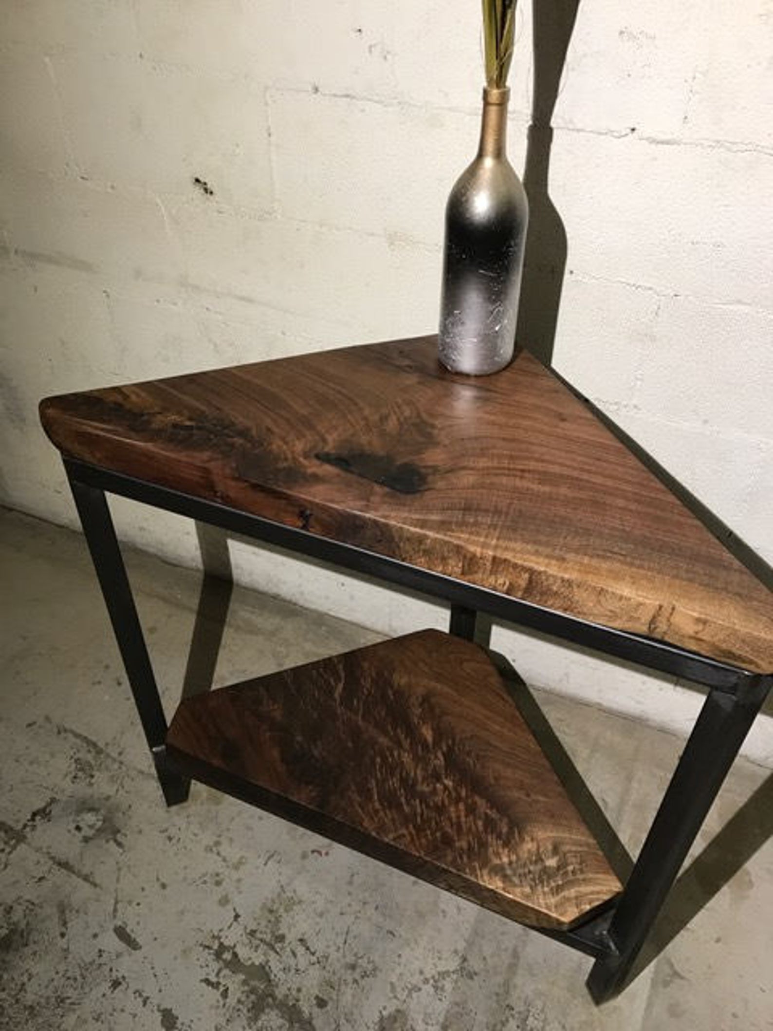 Corner Stand Black Walnut Industrial Style With Metal Base Etsy