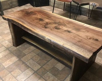 Black Walnut Slab Coffee Table: Rustic Modern Live Edge Design
