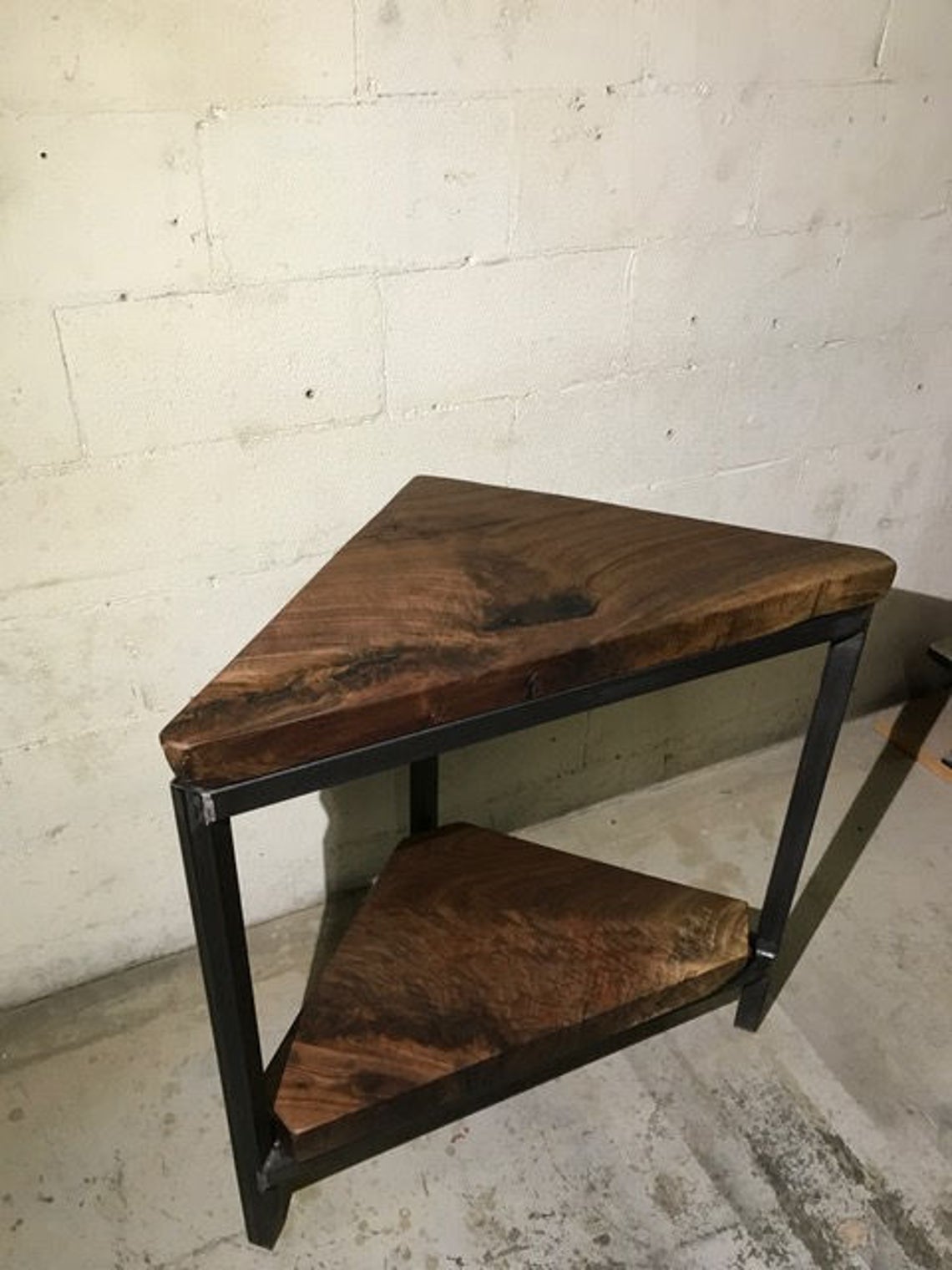 Corner Stand Black Walnut Industrial Style With Metal Base Etsy