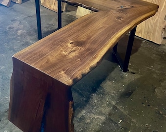 Black Walnut L Desk With Resin Accents and Waterfall leg