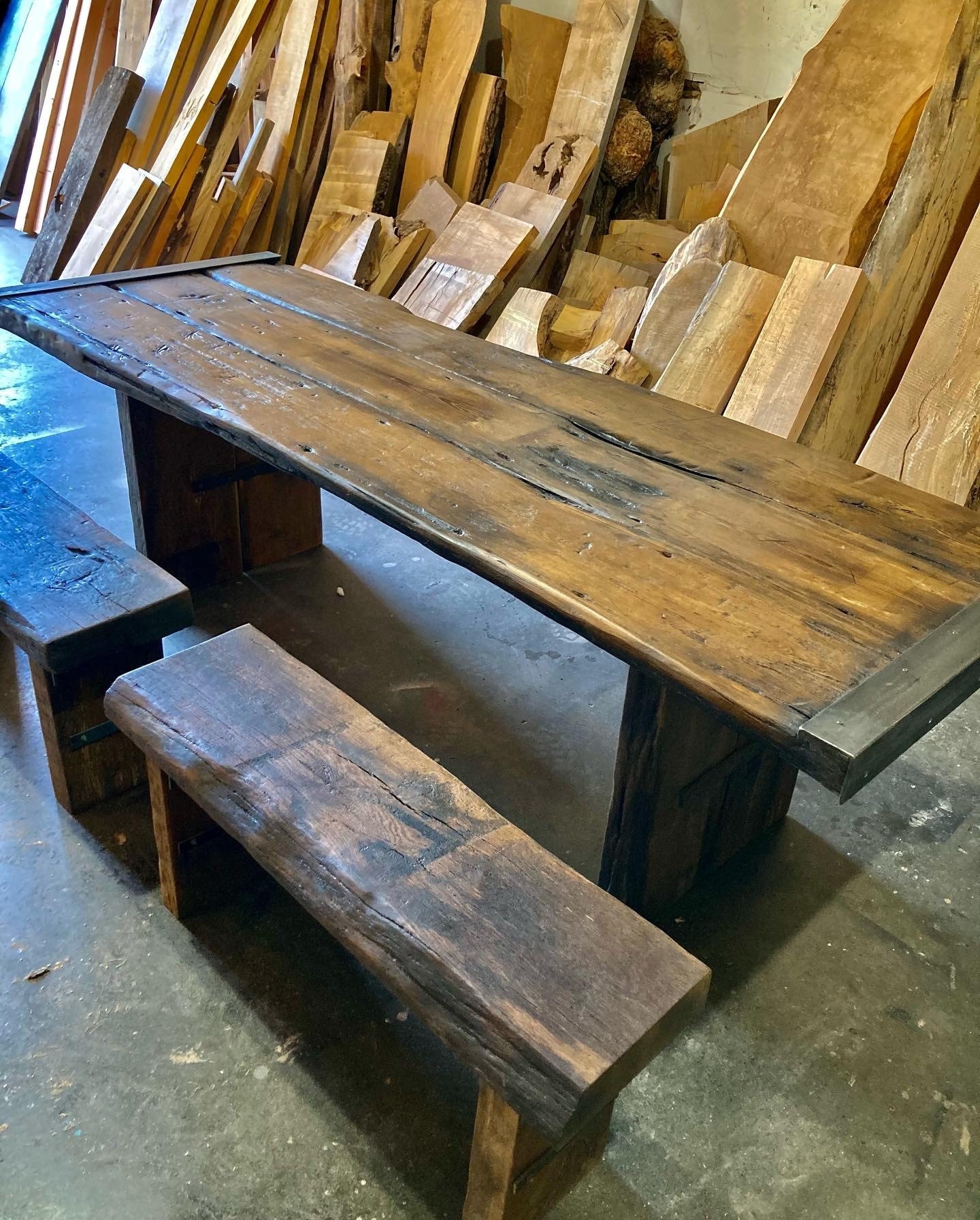 Indoor/outdoor Table - Industrial Style Aged Wood and Metal